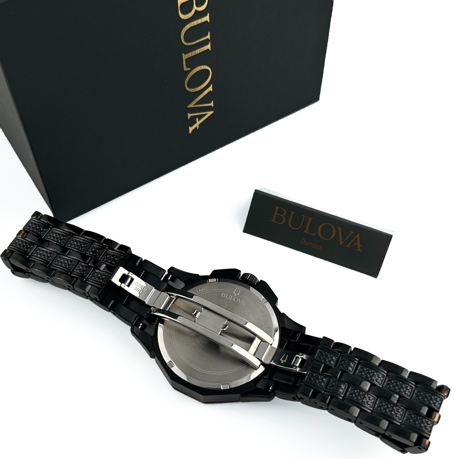 Bulova Octova Crystal 98c134 Mens Quartz Black Stainless Steel Gemmed Dial 41mm