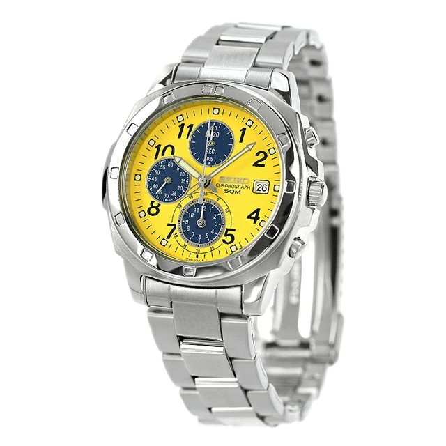Seiko Chronograph SND409P1 Yellow Dial Quartz Watch Silver Steel 40mm SND409