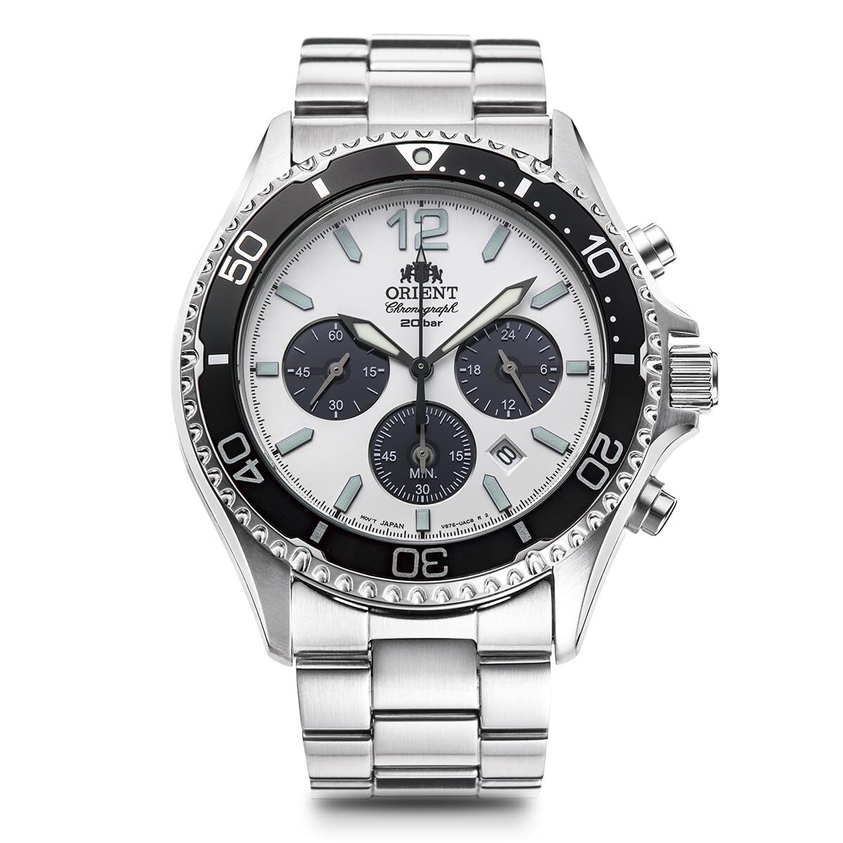 ORIENT Mako RN-TX0203S White Panda Solar Chronograph Men’s Watch inBox FedExDHL