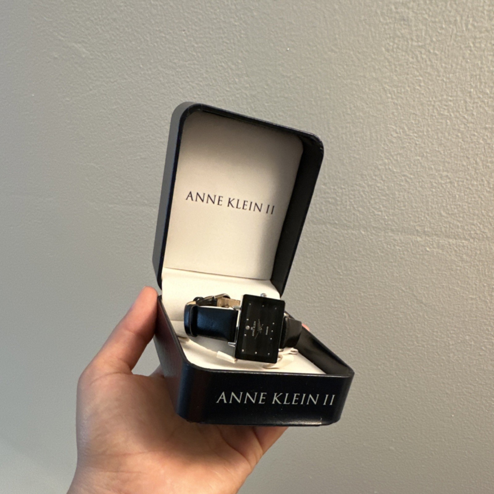 Anne Klein II Women’s Quartz Watch Black Dial Leather Strap 19mm w/ Box
