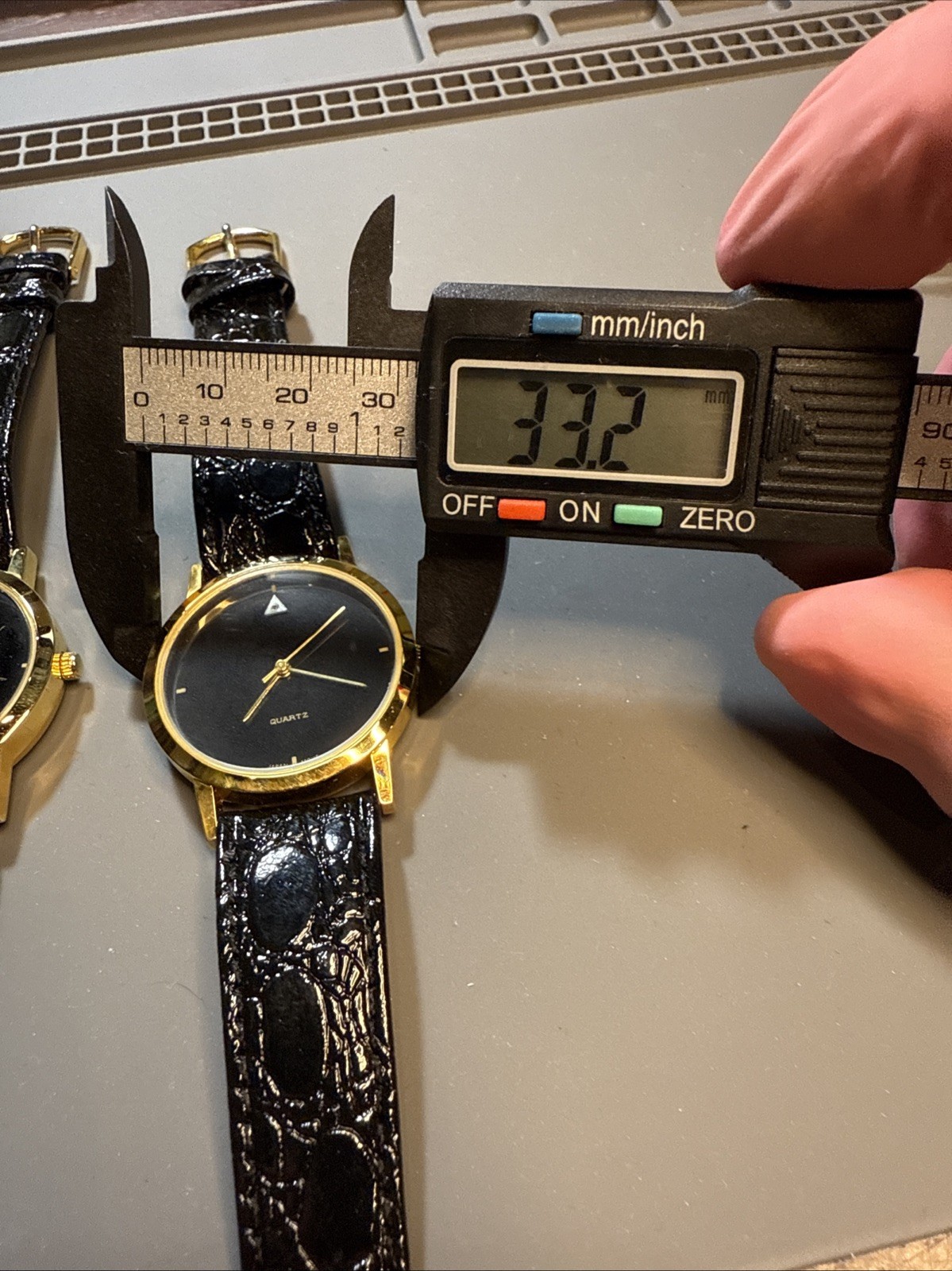 Two 33mm Fashion Watches Gold Colored Case, Black Leather Band