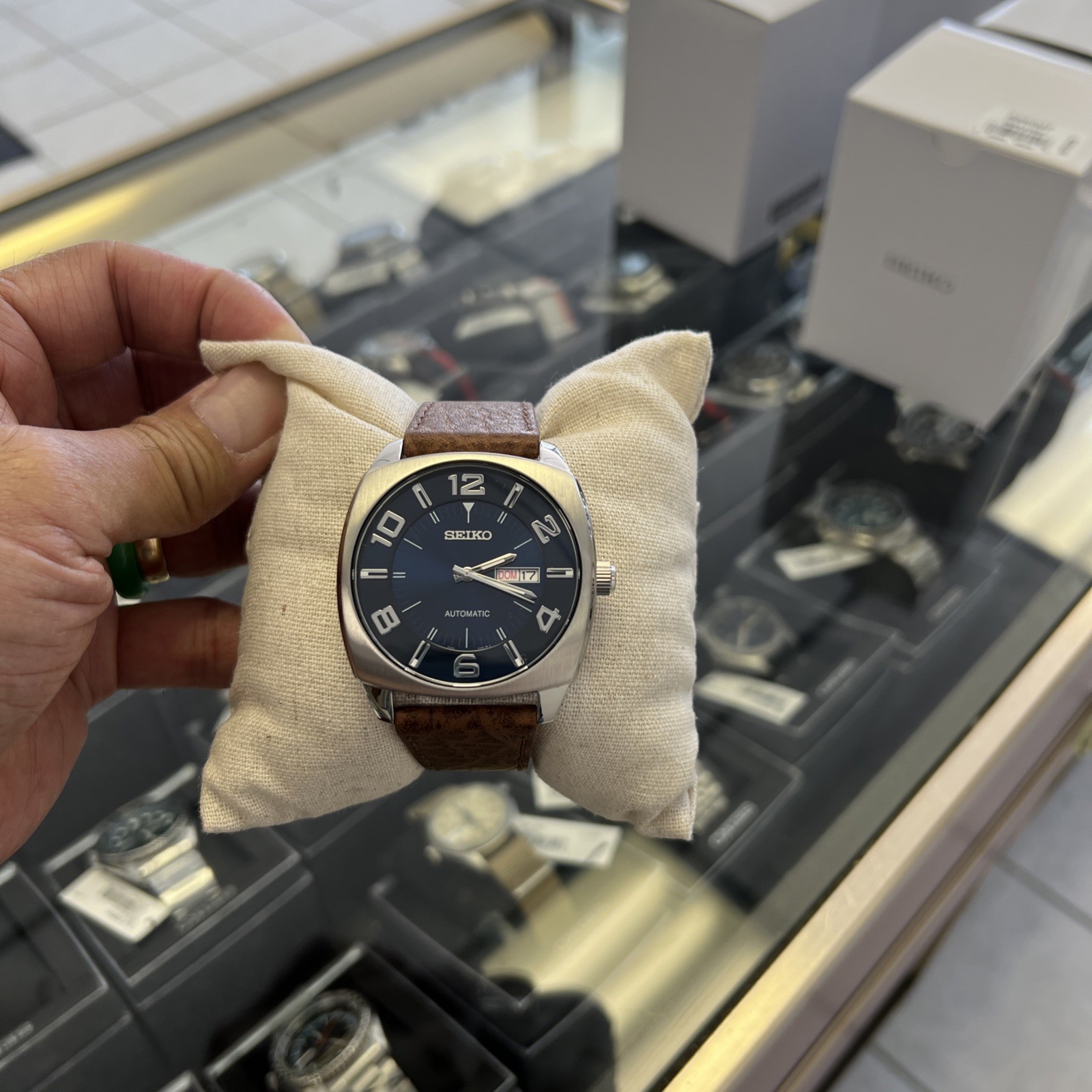 Authentic Seiko Dealer 💯Recraft Series Automatic Blue Dial Brown❤️SNKN37!