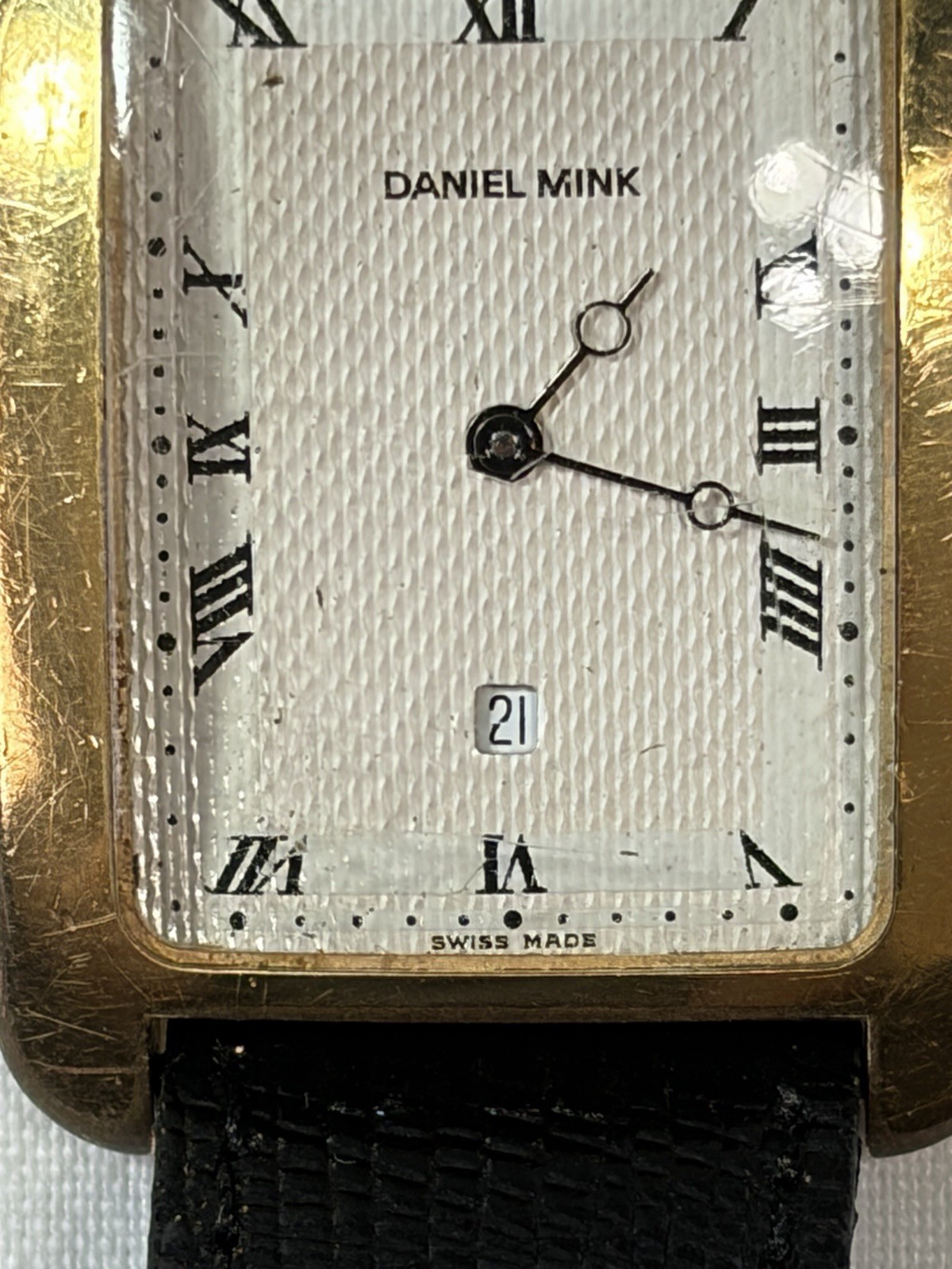 Vintage Daniel Mink Boutique 2310 Tank Watch Date Gold Plated Textured Dial