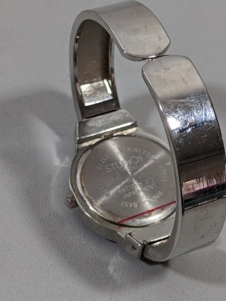 Studio Time Silver Tone Quartz Movement Cuff Wrist Watch