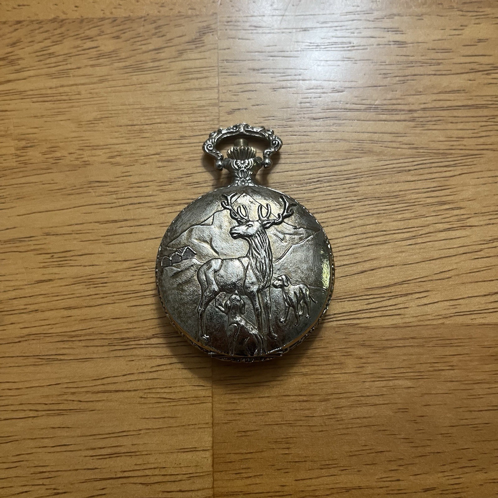 Vtg Geneva Pocket Watch Antimagnetic Hunting Deer Motif Gold Tone 1970’s Runs