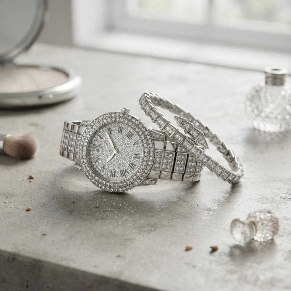 Elegant Women’s Diamond Bling Quartz Watch with Adjustable Stainless Steel Band