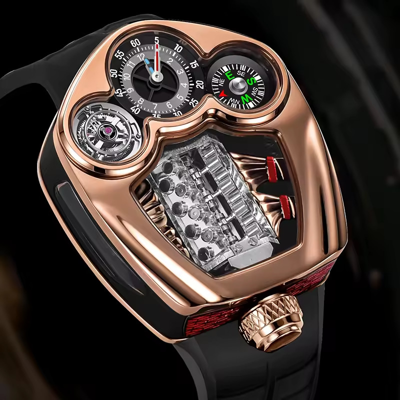 🔥USA🔥PINDU Engine Series Personality Leisure Barrel Hollow Men’s P6658 Watch