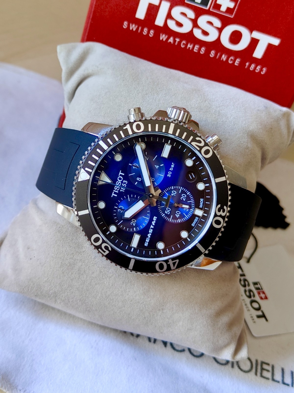 Tissot Seastar 1000 T-Sport Steel Men’s Chronograph Blue Black Dial Diver 300m