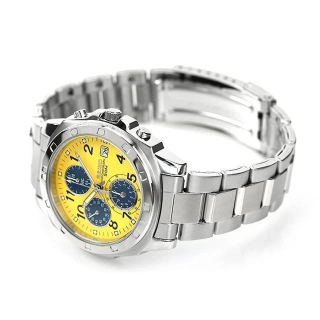 SEIKO SND409P1 Yellow Silver Band Analog Waterproof 5BAR Men’s Watch New in Box