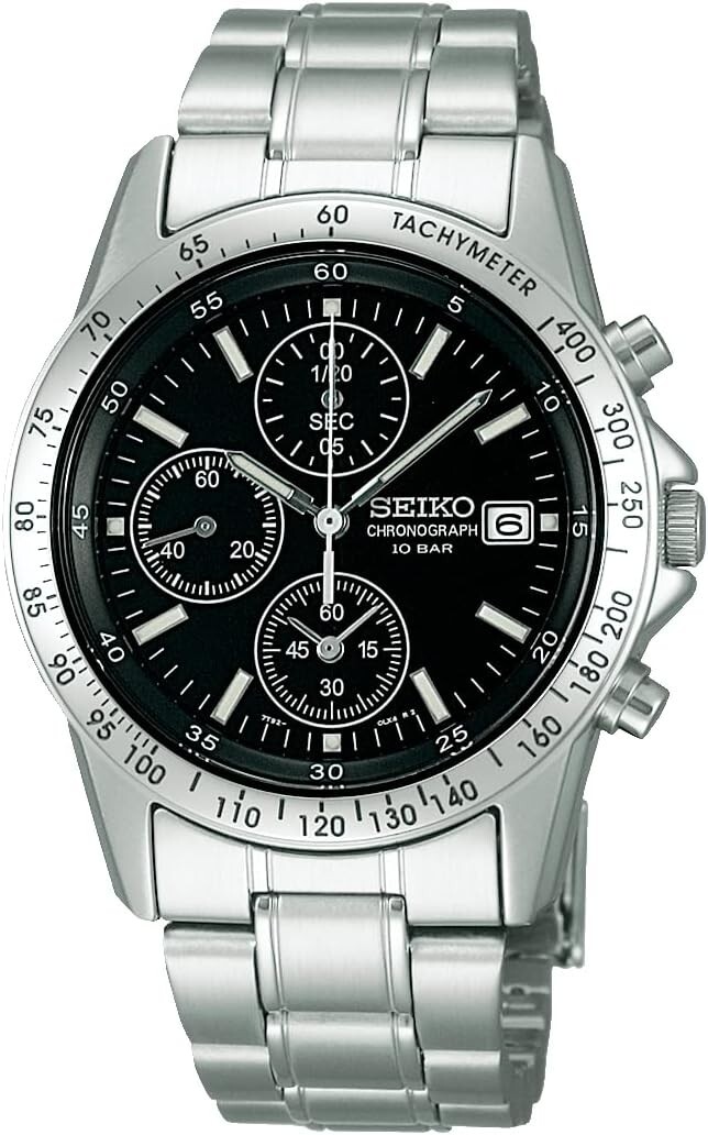 SEIKO Chronograph Black Silver Men’s Watch Quartz Men’s SBTQ041 New Japan