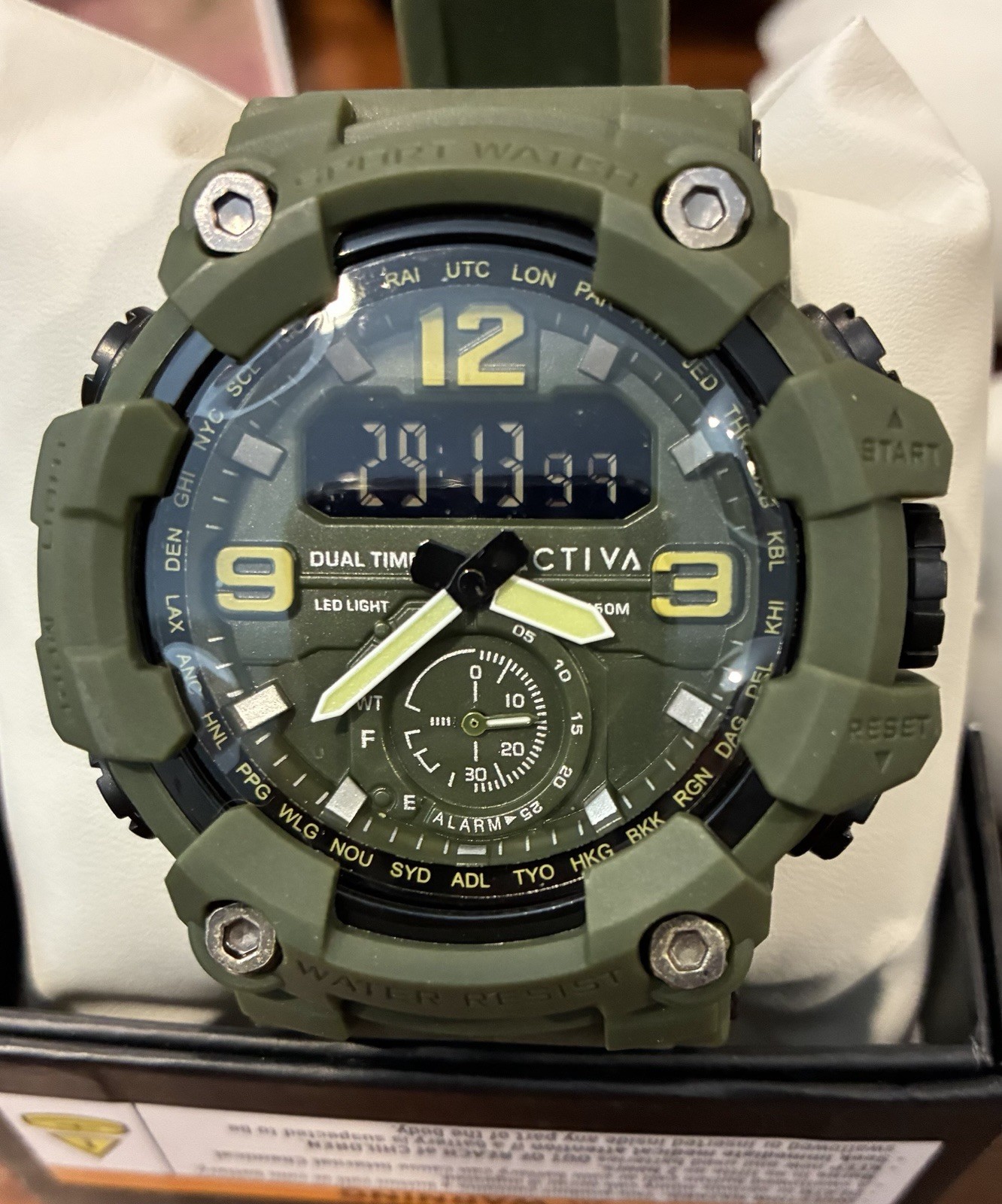 Activa Dual Time Men’s Quartz Analog-Digital Sports Watch Green Resin Strap 50m