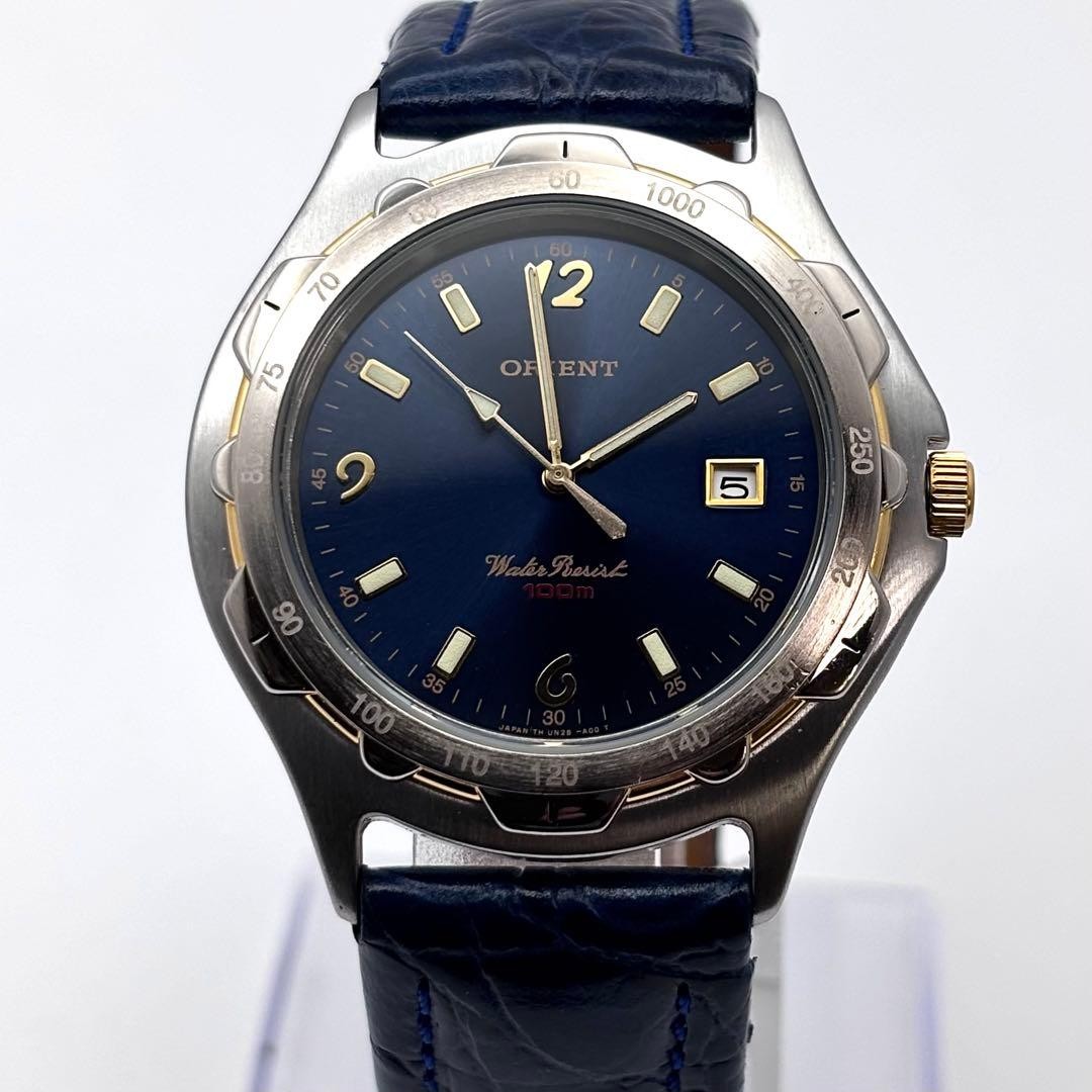 Orient UN2B B0 Quartz Blue Dial Date Watch Wrist 19.5cm 7.7in Case 40mm