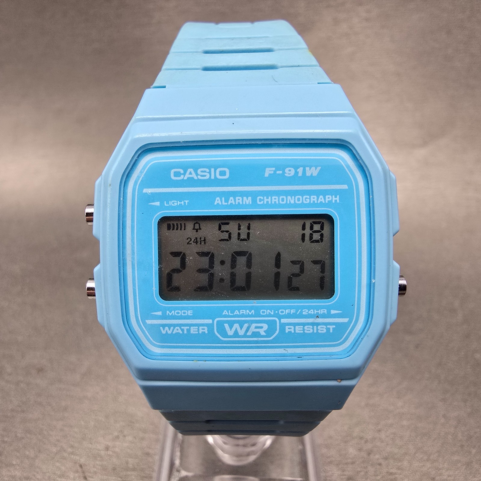 Casio F-91W Watch Men 34mm Blue Alarm Chronograph Octagon 593 New Battery FG