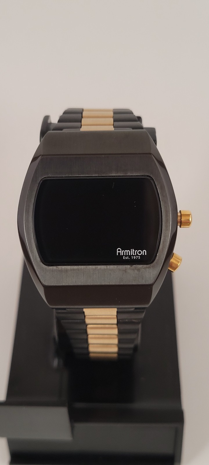 Armitron Griffy 40/8475BG Mens Retro LCD Black Gold Two Tone Red LED Watch