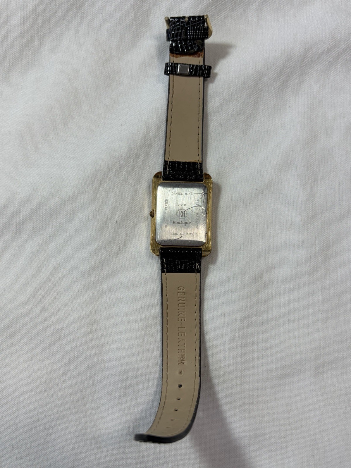 Vintage Daniel Mink Boutique 2310 Tank Watch Date Gold Plated Textured Dial