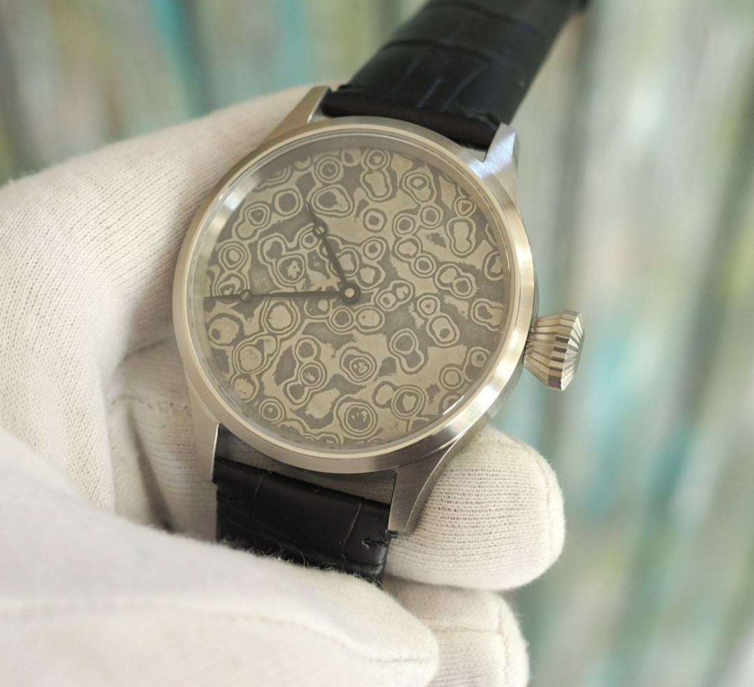 Custom Damascus Watch: Swiss ETA 6498 Mechanical Movement 43mm stainless case