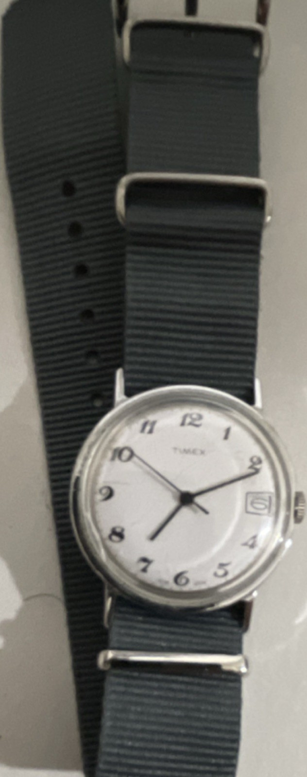 Timex mercury manual wind White Dial Arabic Numerals Date Gray Nylon NATO strap