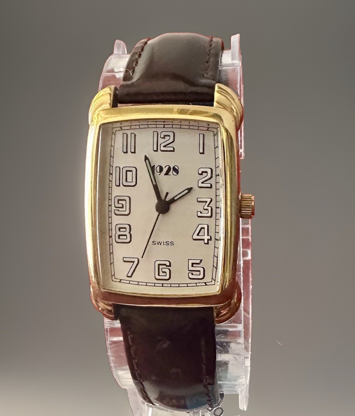 1928 Swiss Ronda 762 Quartz Dress Watch Gold Tone Rectangular New Battery MINT