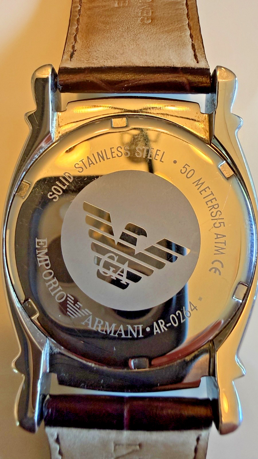Emporio Armani AR0264 Champagne Dial, Guilloché, Roman Dial, Leather Strap -MINT