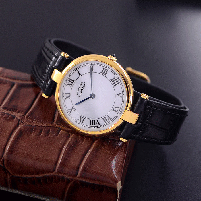 Vintage Cartier Must De Vendome Vermeil Quartz White Dial Dress Men’s Watch