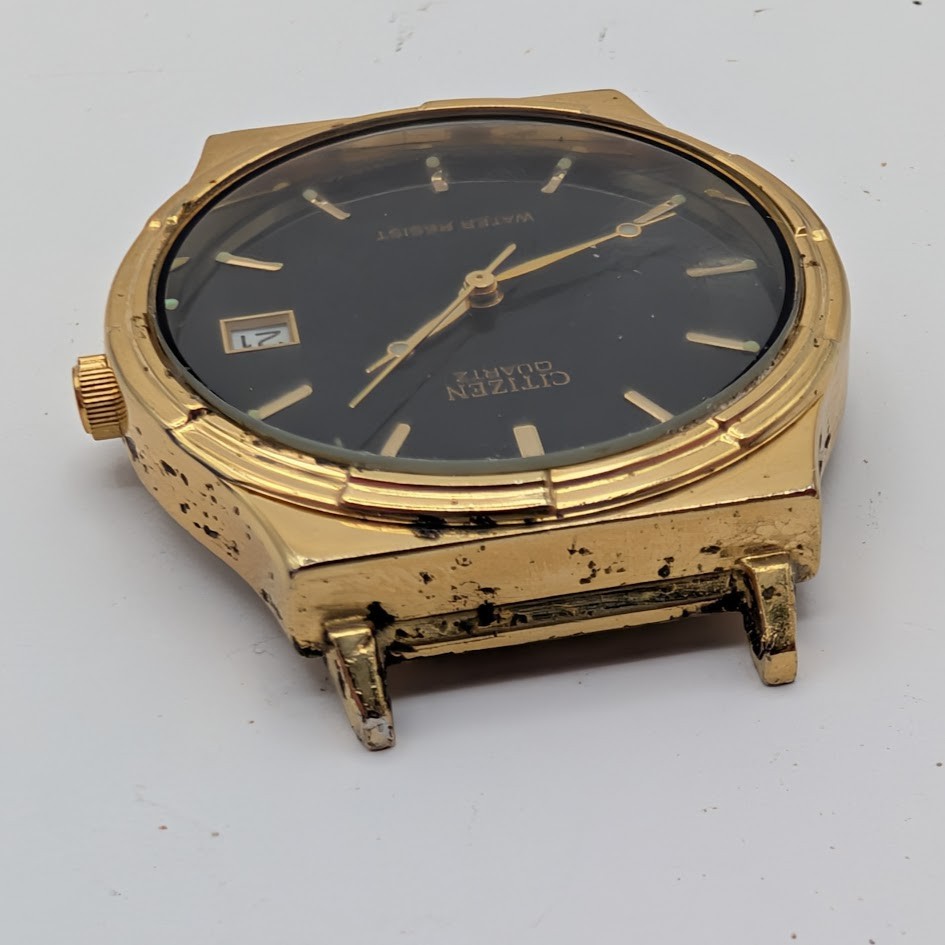 Citizen Quartz Watch Black Dial Date Gold-Tone 31mm Case 14mm Lugs Running