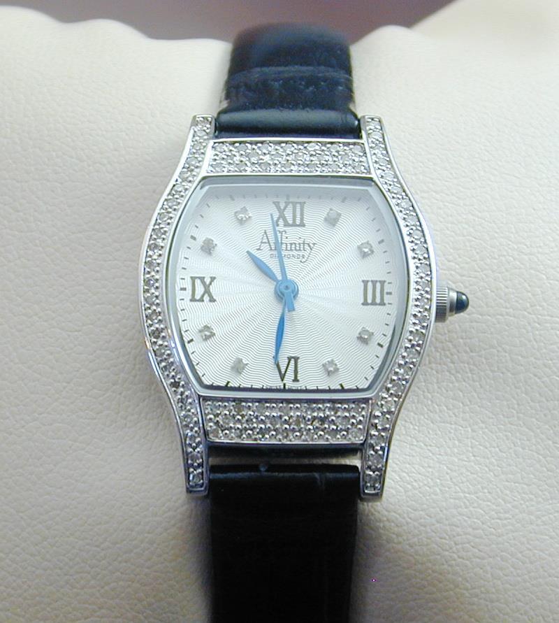 Affinity Sterling Pave Diamond Wrist Watch Black Reptile Band EXUC