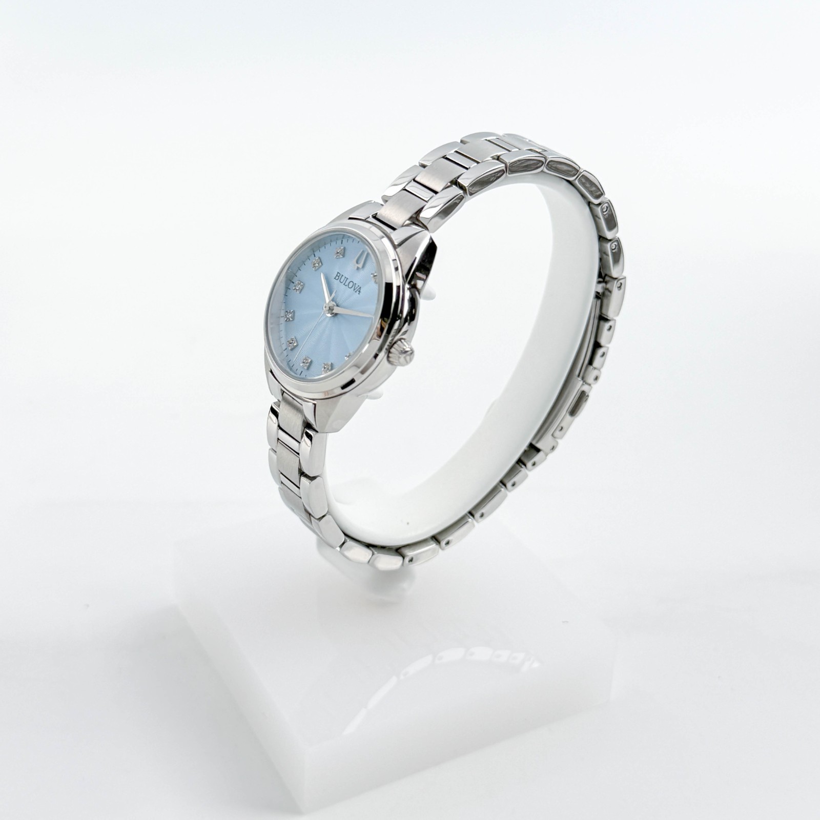 Bulova Ladies Sutton 96P250 Quartz Steel Watch Diamond Accent Light Blue Dial