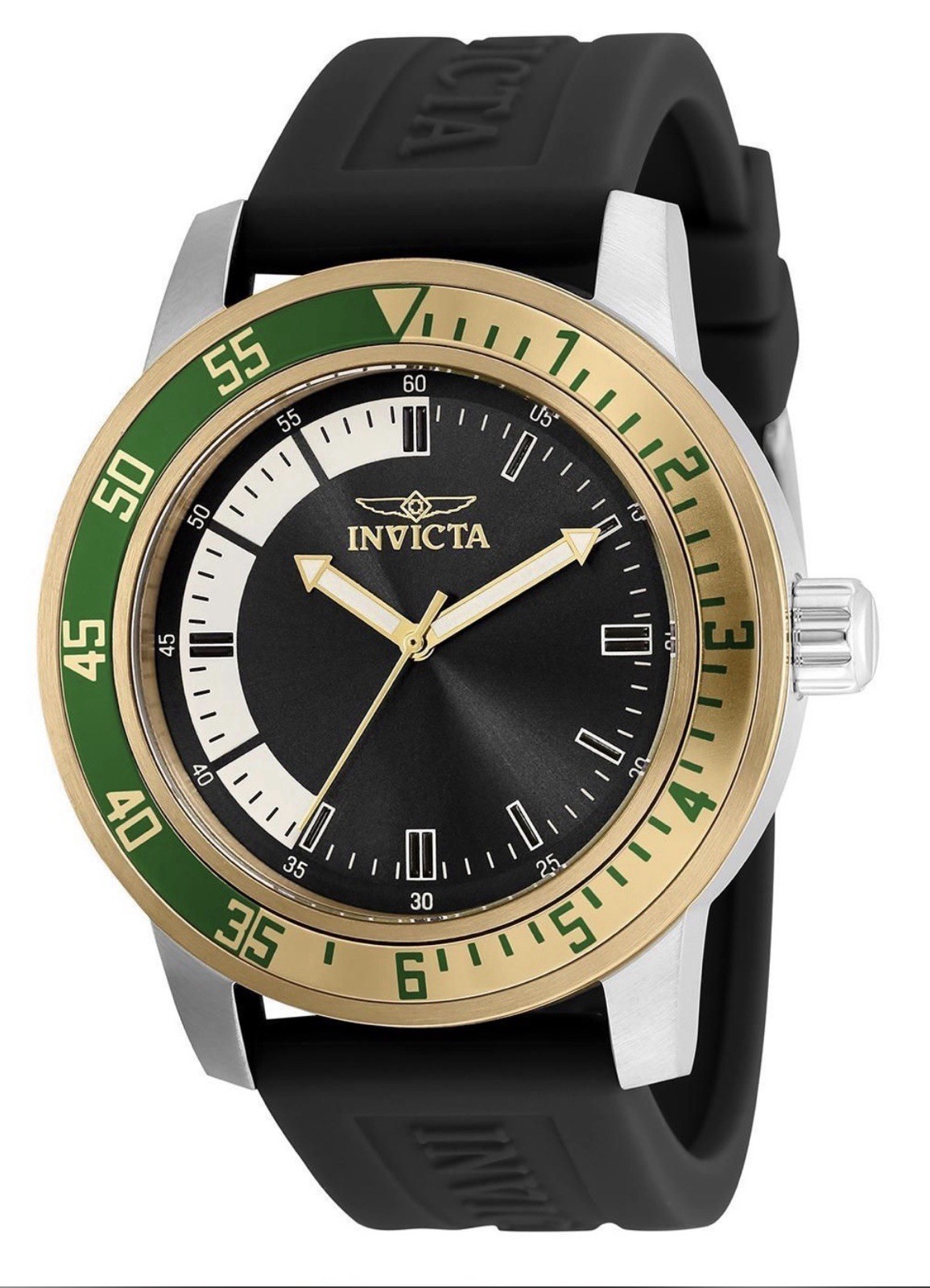 Invicta Speciality 45mm Stainless Steel Case Black Dial Silicone Strap Quartz.