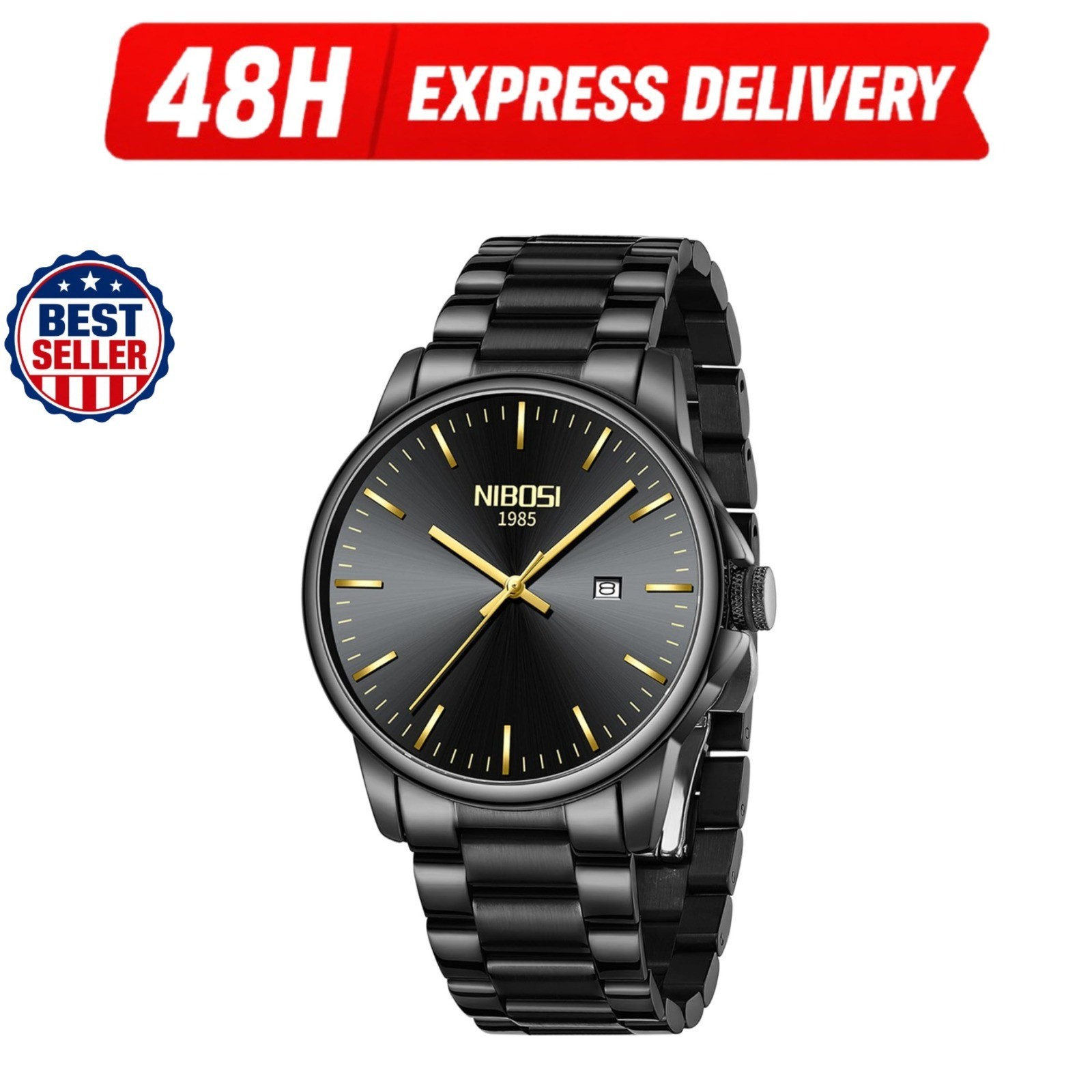 NIBOSI Men’s Analog Quartz Watch Stainless Steel Waterproof Classic