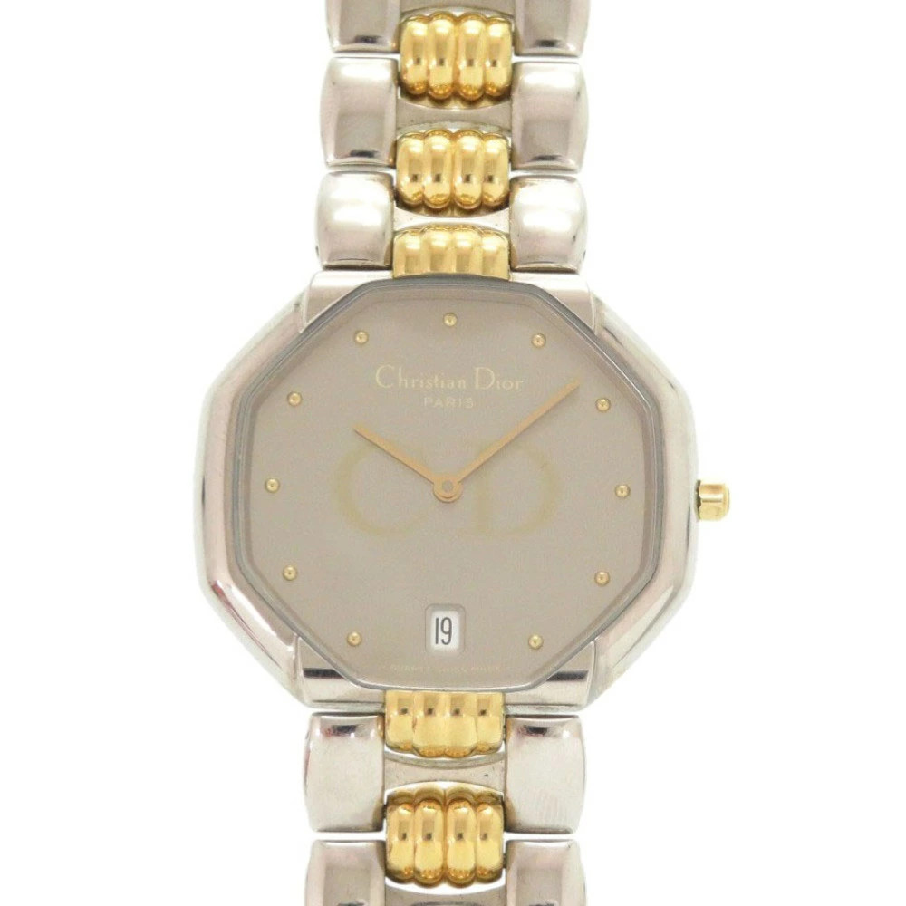 Used Christian Dior Guaranteed Octagon 45.204 SS Silver Gold Quartz Watch