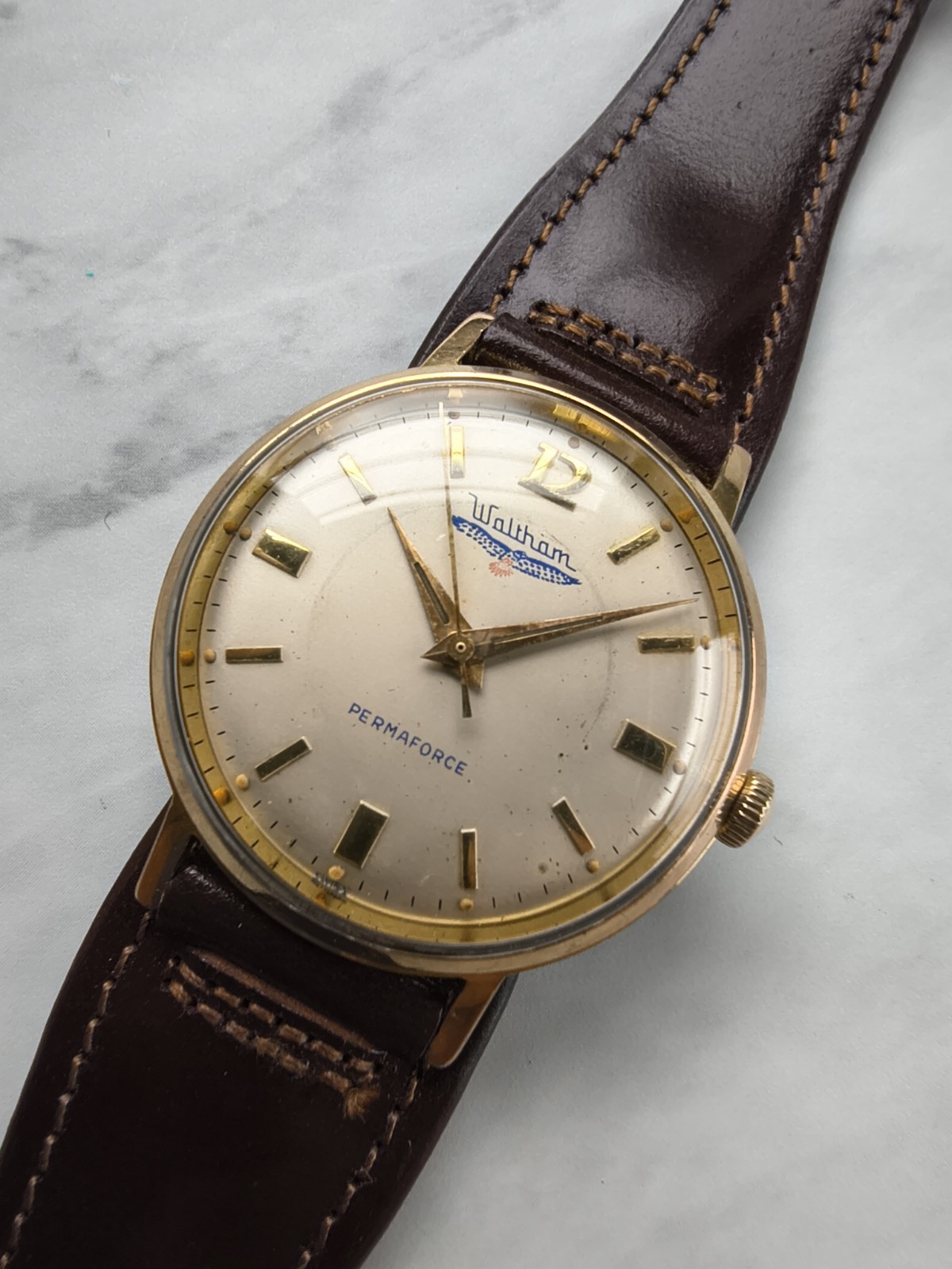 Vintage Waltham Permaforce Mens Watch Font 72 Swiss Running Well