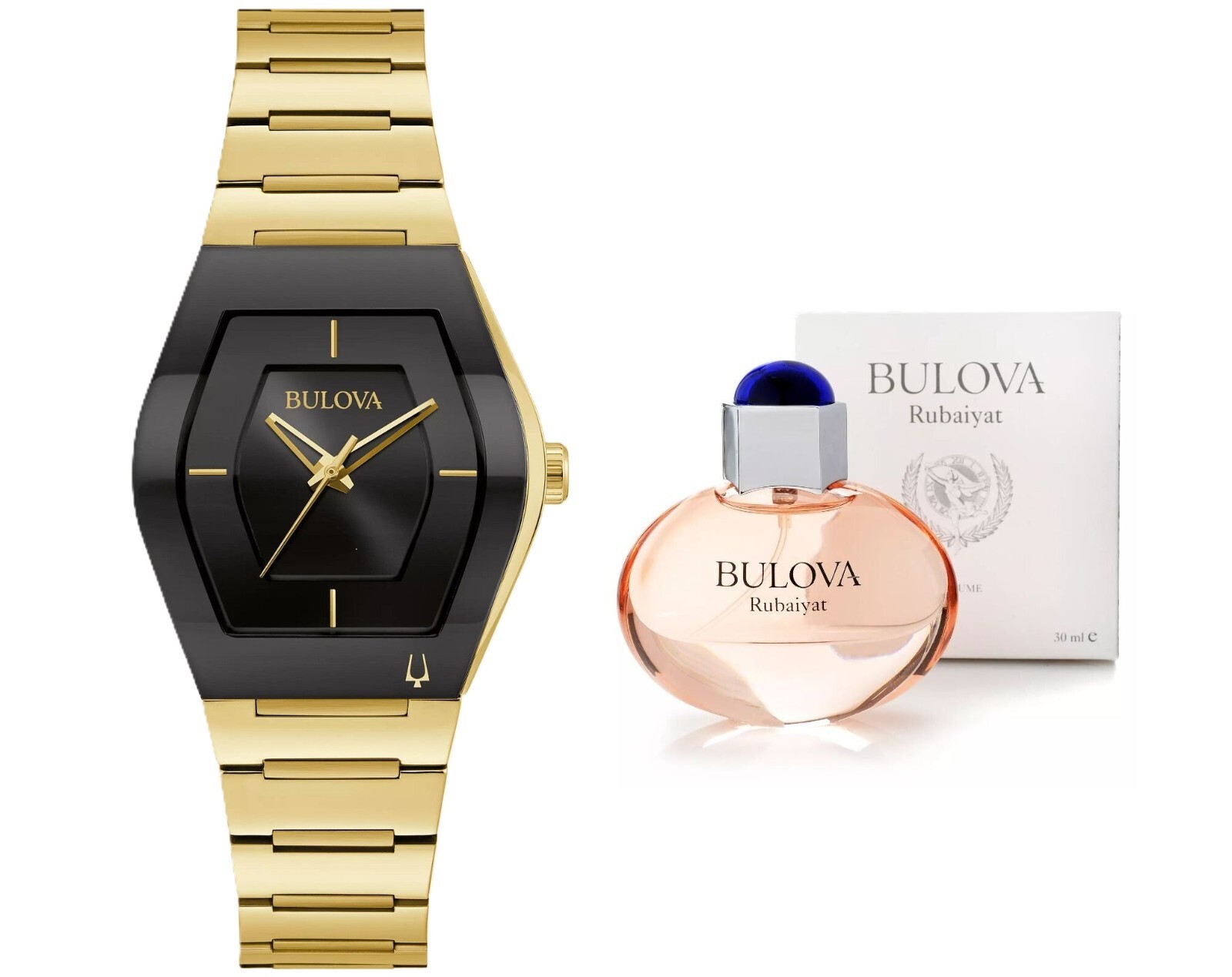 Bulova Gemini Women’s Quartz Latin Grammy Gold Perfume Watch Set 30mm 97L164