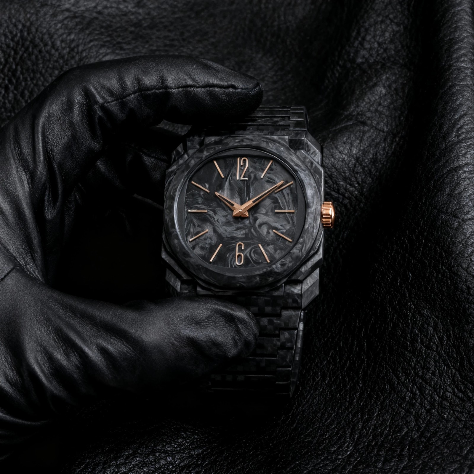 Men’s Damascus Steel Watch | Black Rose Gold | Bioceramic Case