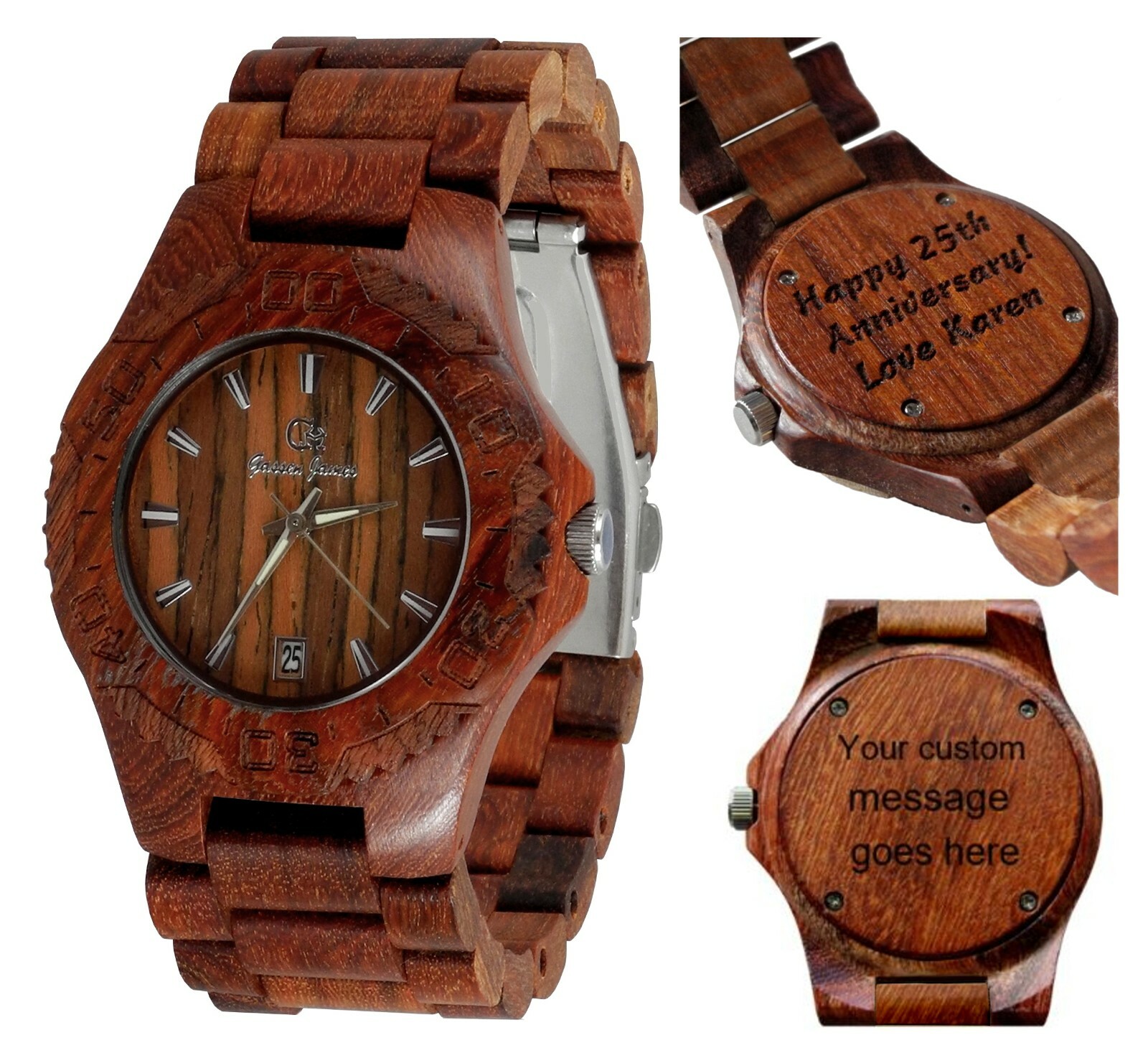unisex Custom engraved wood Wristwatches-Rosewood watches-Handmade watches men