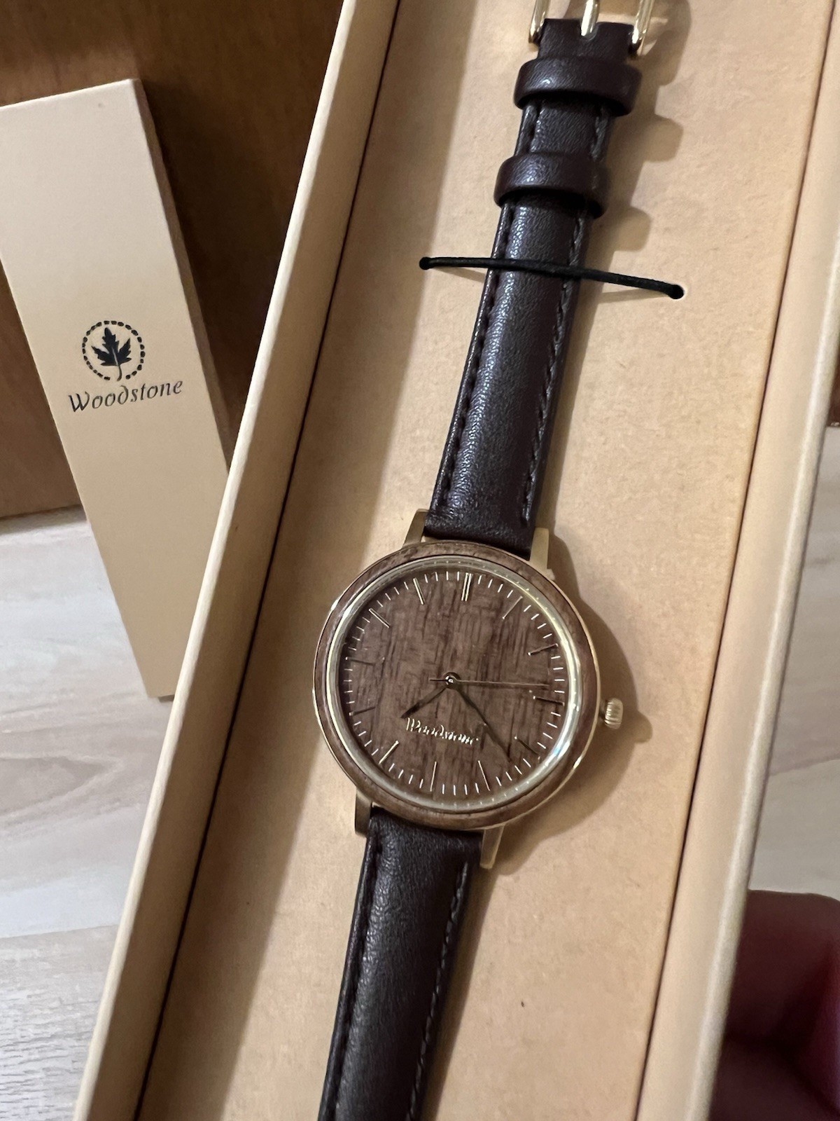 New In Box Women’s $350 Woodstone Watch Serenity Walnut Gold Jewelry Leather