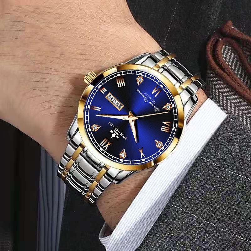 Men’s Watch Waterproof Quartz Luminous Business Wristwatch Stainless Steel Band