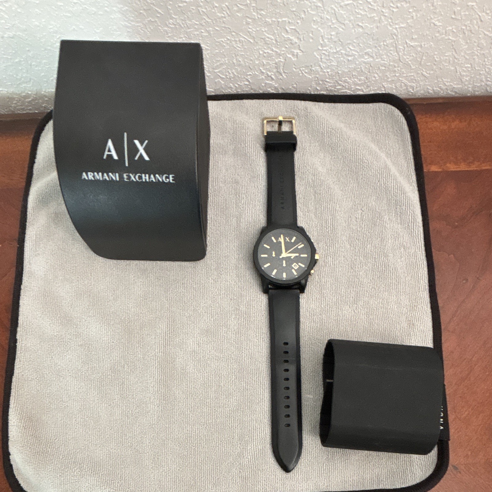 Armani Exchange Men’s Quartz Black Silicone Strap Date 44mm Watch w/ Box