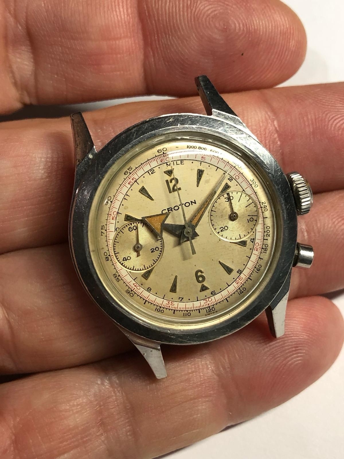 Croton Chronograph Venus 210 Spillman Case Working For Parts Rare Vintage Watch