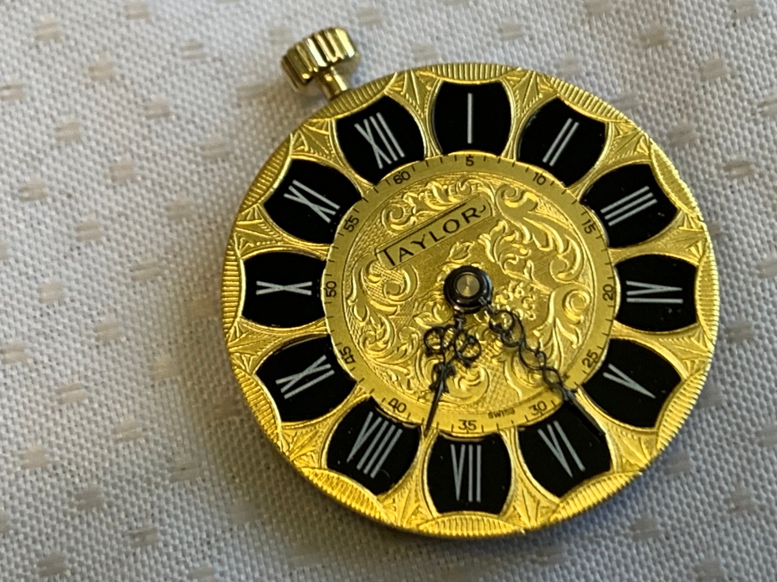 Vtg Taylor Jewelry Co Pocket Watch Pendant 24.5″ Necklace 1 Jewel Swiss *RUNS*