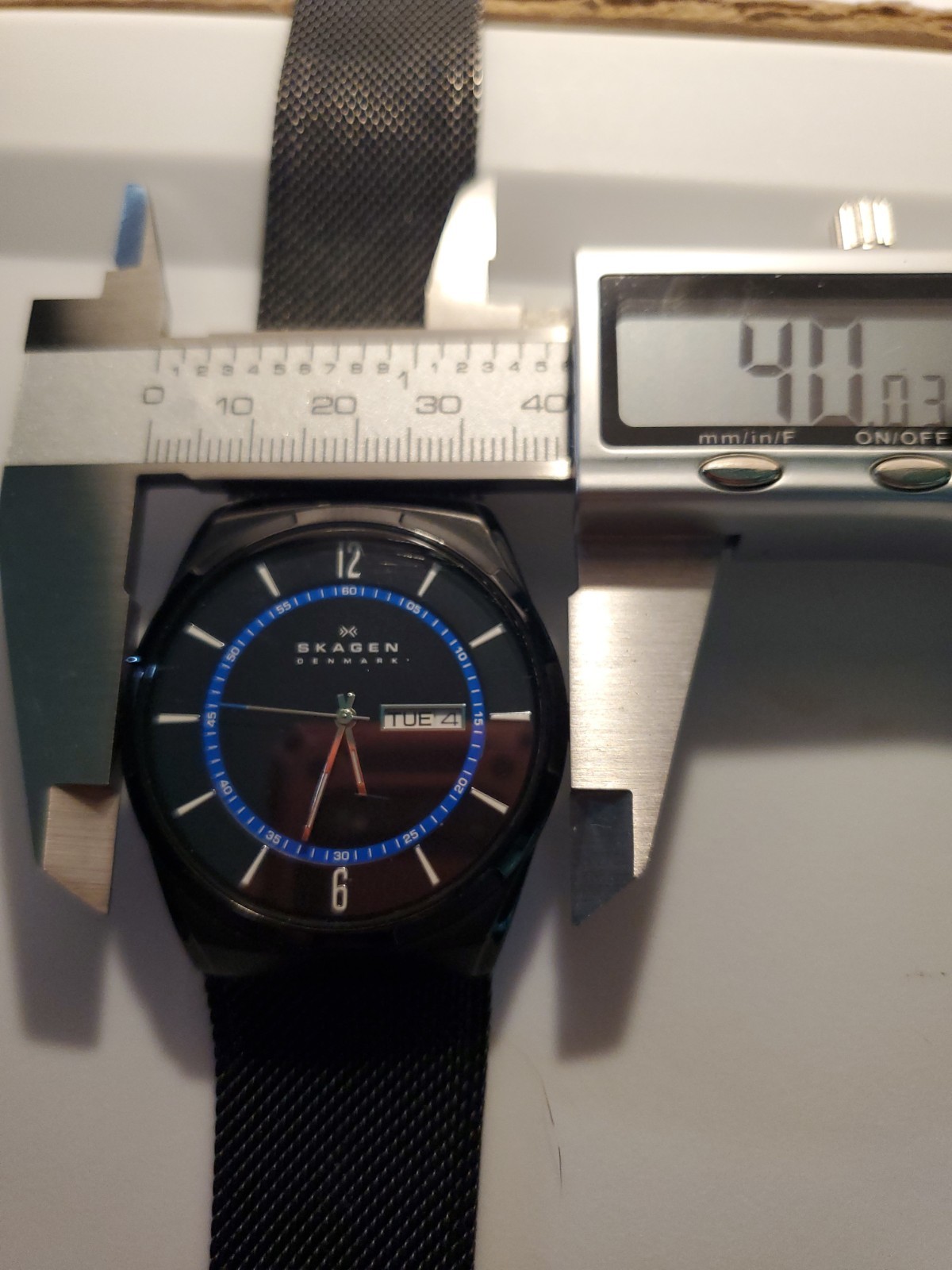 Skagen Denmark SKW6091 Men’s Titanium Day Date Black Blue Mesh Quartz Watch