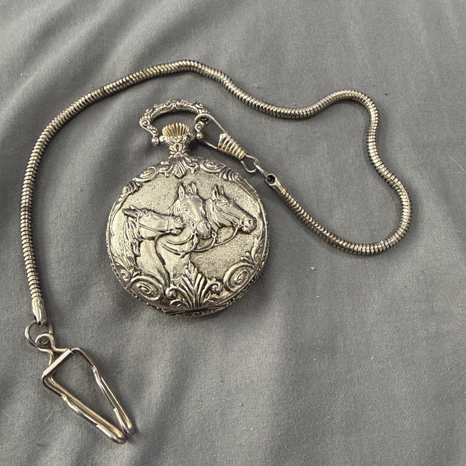 Vintage Pocket Watch For Parts Or possible Repair Only Cowboy/horse Theme