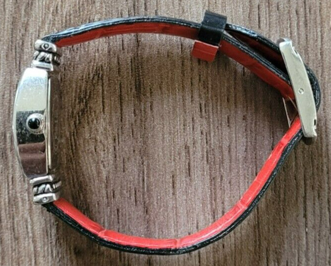 Ecclissi Sterling Silver Black/Red Reversible Leather Quartz Watch 22630