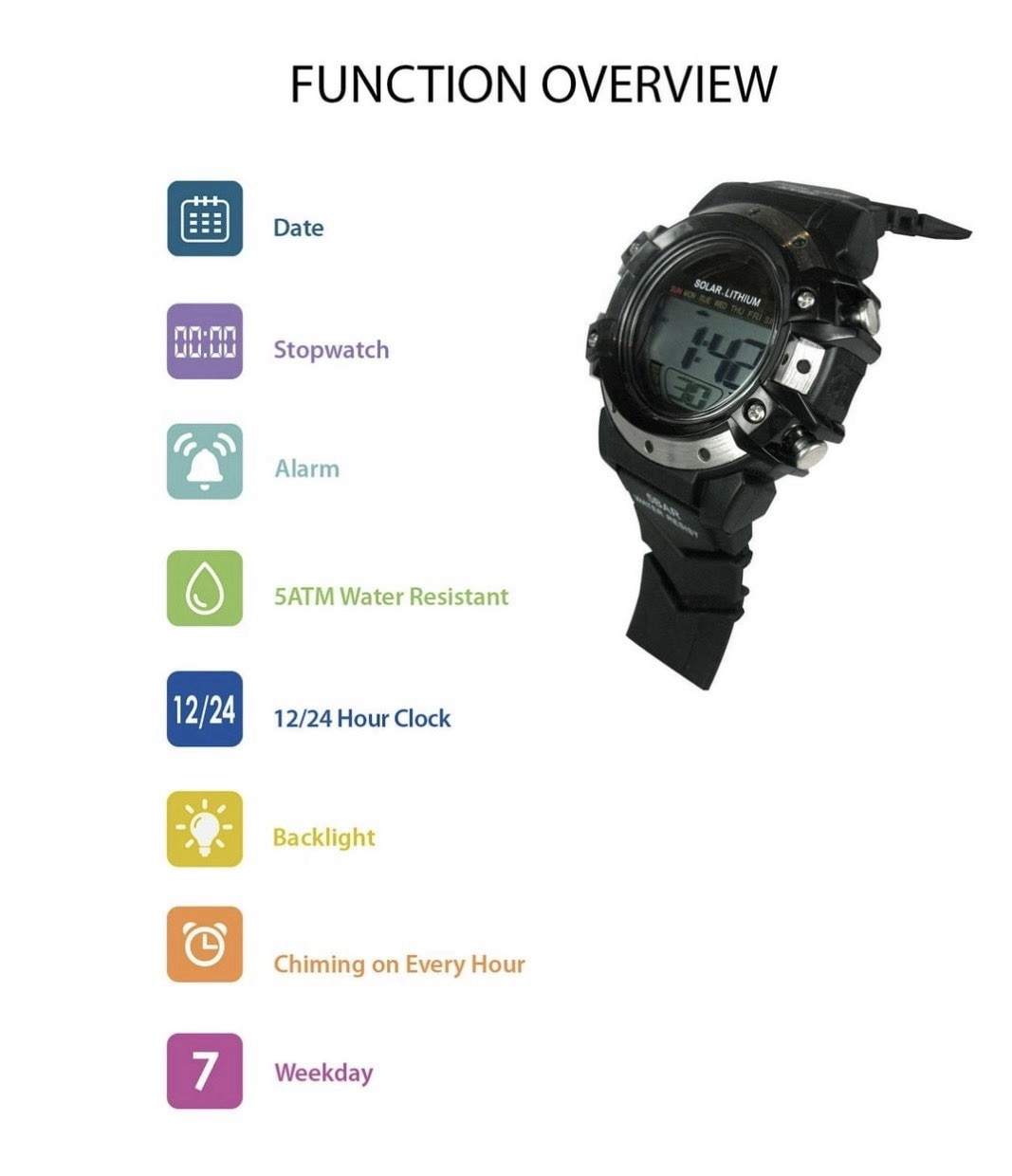 George Mens Solar Digital Wristwatch Plastic Strap, Black