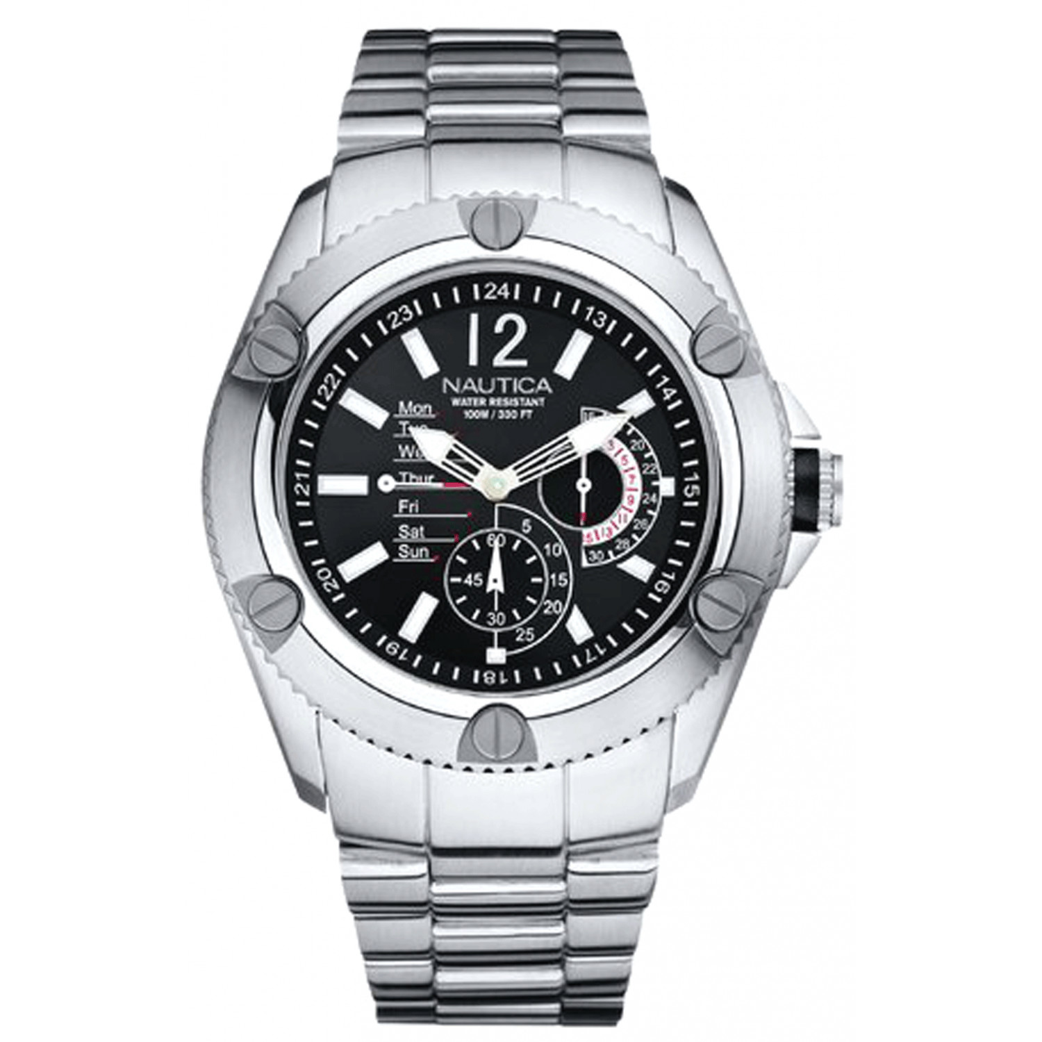 Nautica Steel Quartz Watch with Black Dial, Water Resistant