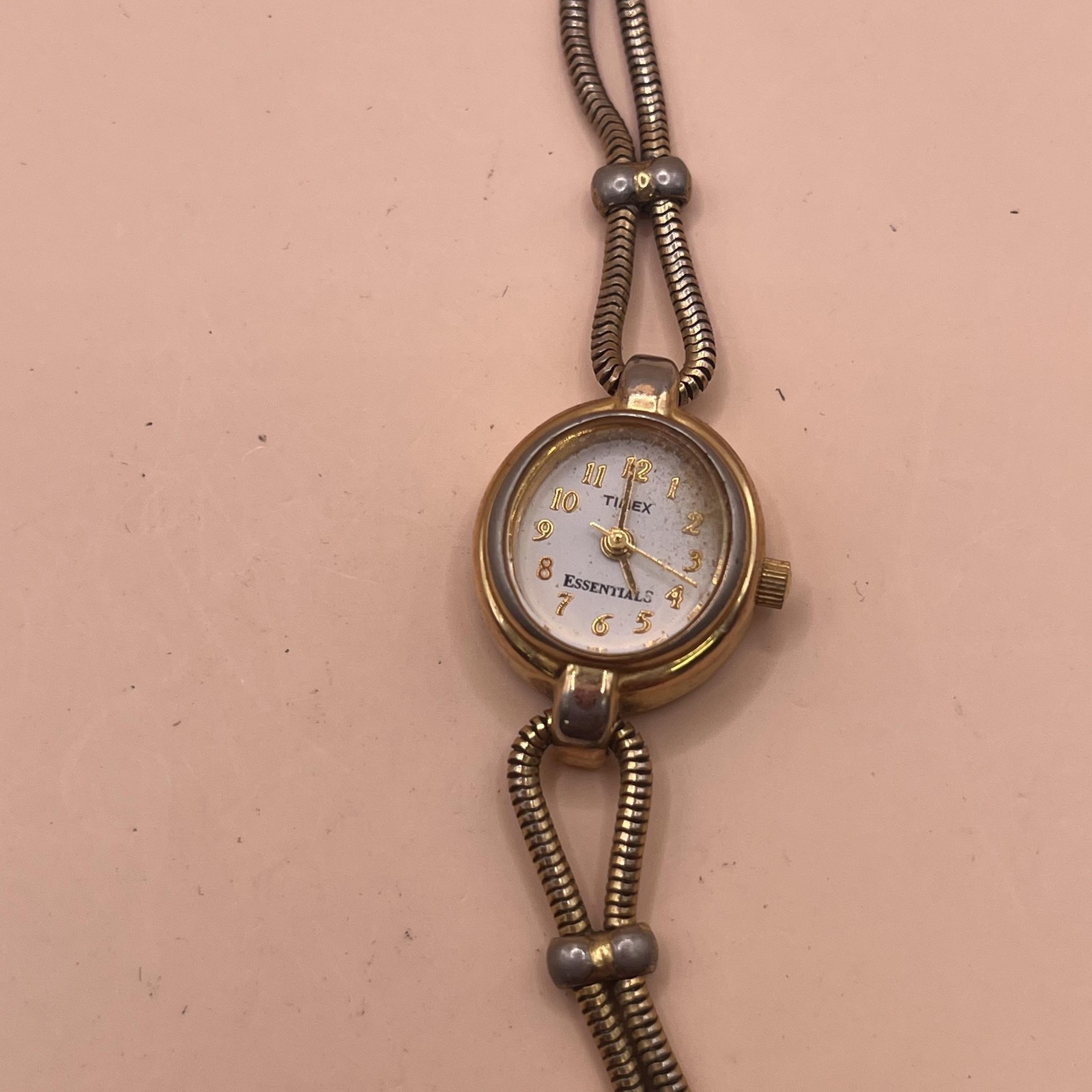 Timex Essentials Womens Watch Quartz Gold Silver Tone Bracelet CR1216 Cell Small