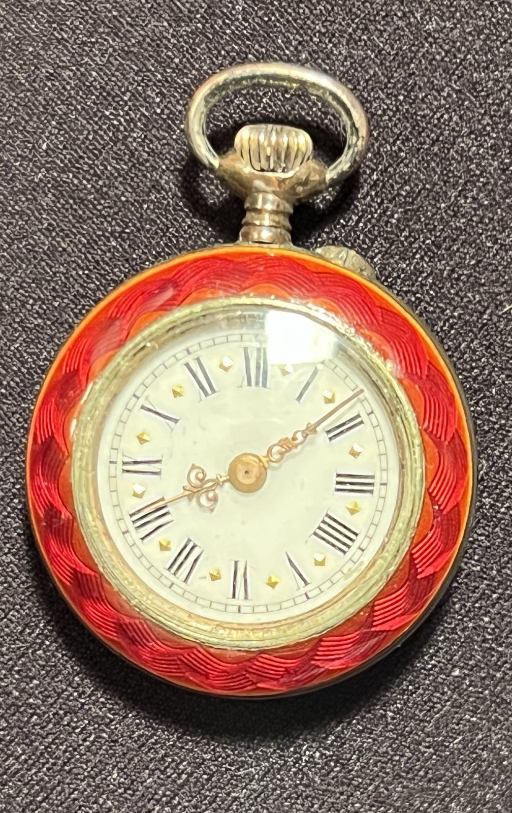 Antique Swiss DIDO-Louis Muller and Co. Red Guilloché Enamel Pocket Watch