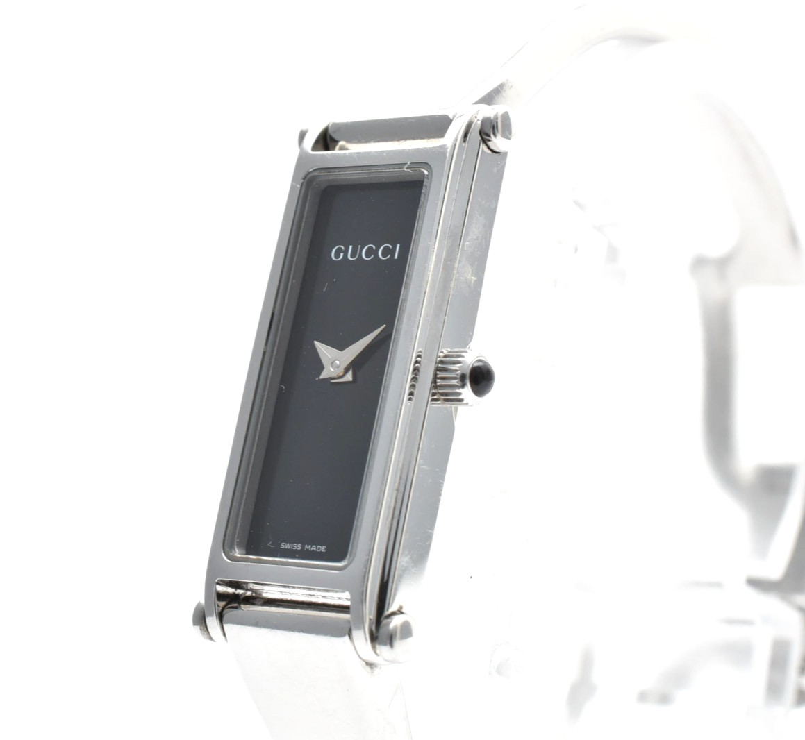 [Exc+5] Vintage Gucci 1500L Silver Dial Black Quartz Rectangle Woman’s Watch