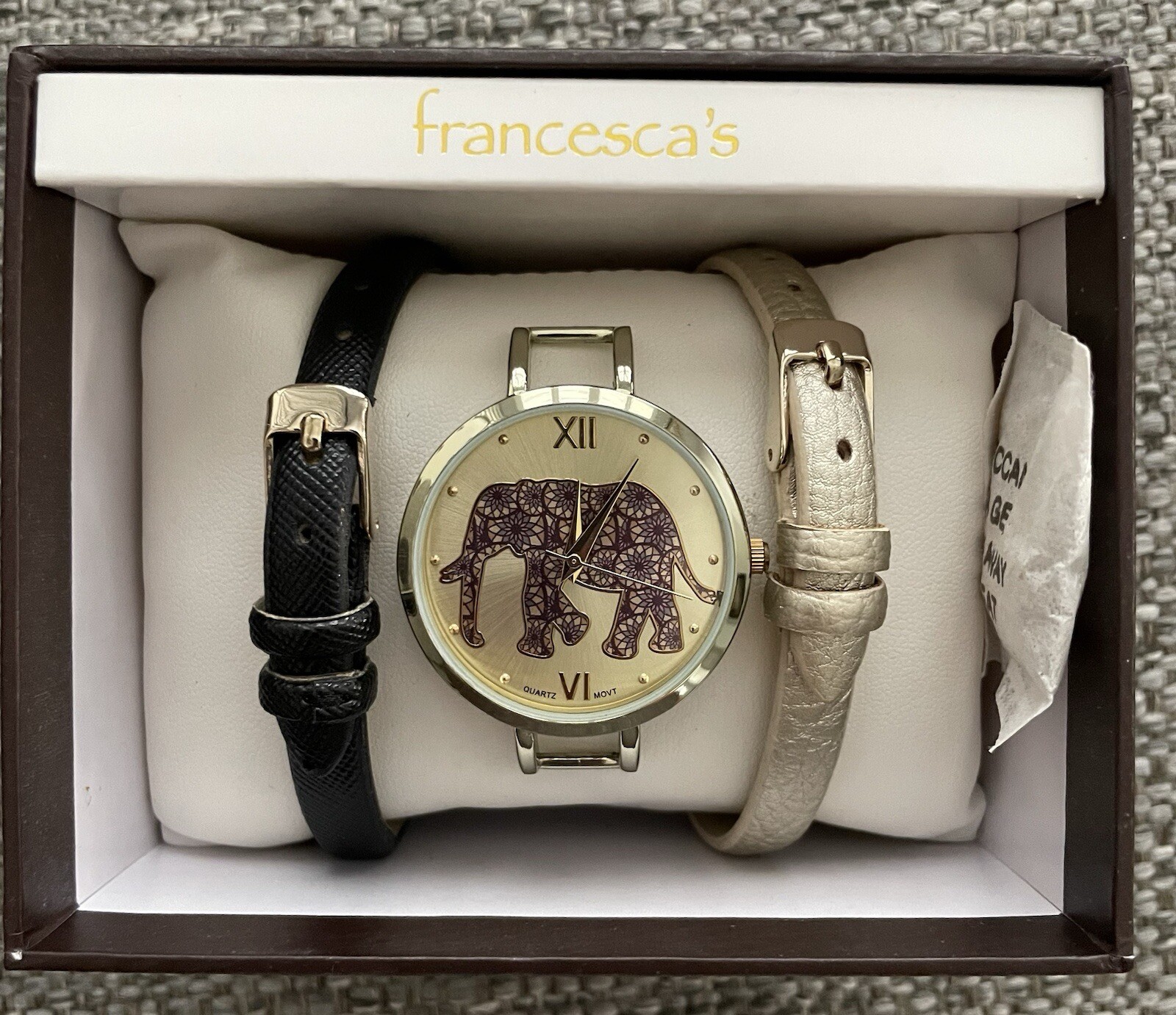 Francesca’s Watch Women Quartz Dial Gold Tone Round Elephant Safari NOS