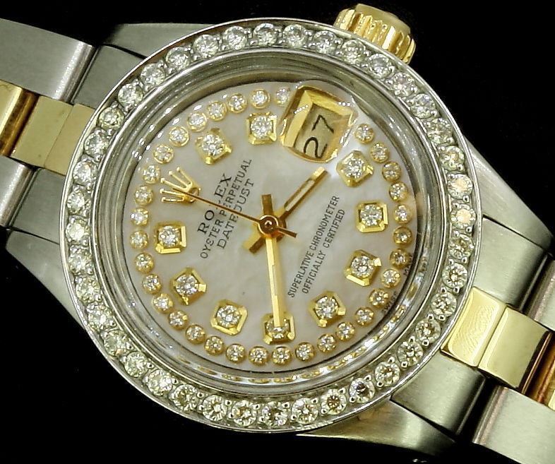 Rolex Lady Datejust Oyster Stainless Gold Diamond Dial Bezel String