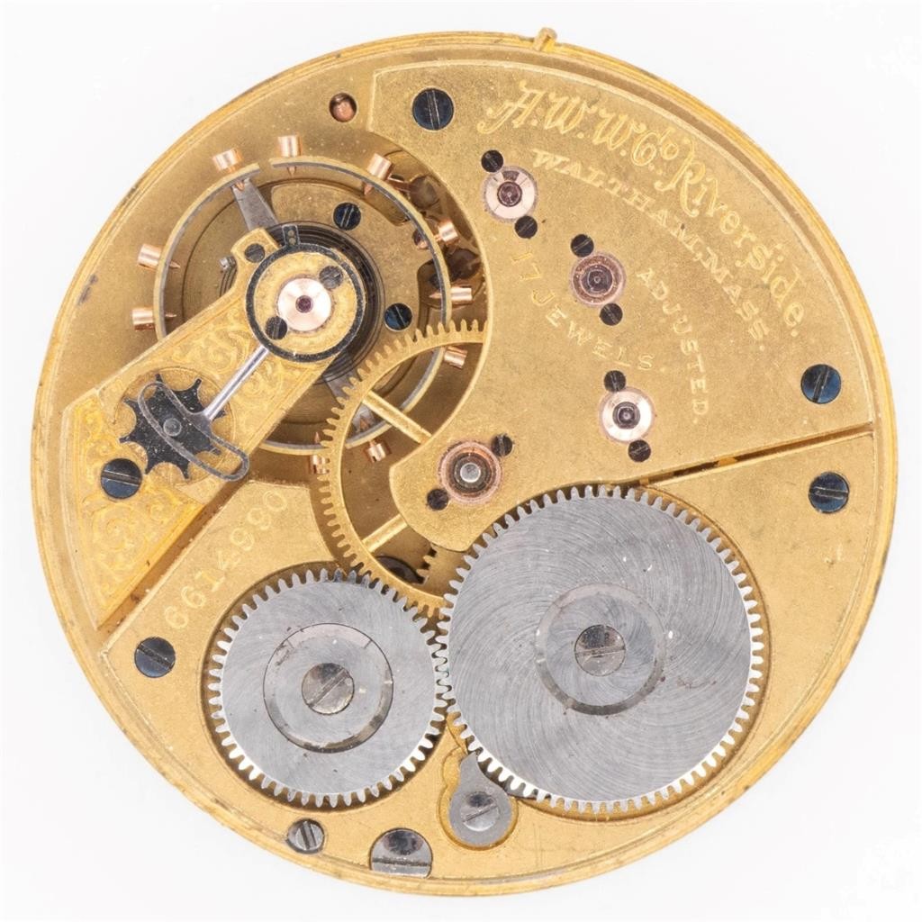 RARE 16S WALTHAM 1888 RIVERSIDE GILT 17 GOLD JEWEL SET POCKET WATCH MOV’T & DIAL